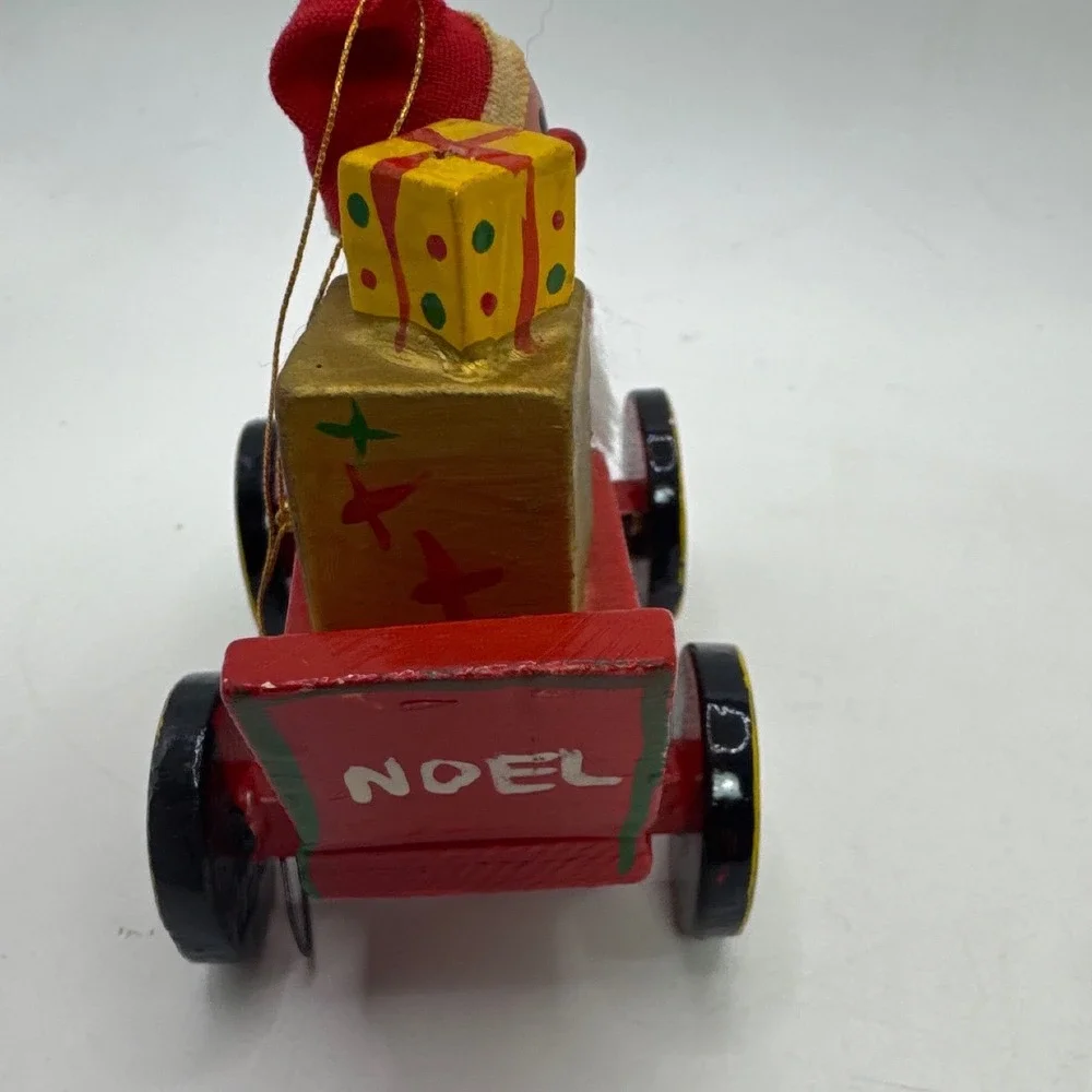 Vintage Wooden Christmas Ornaments Santa in Red‎ Car and Goose with Plaid Scarf